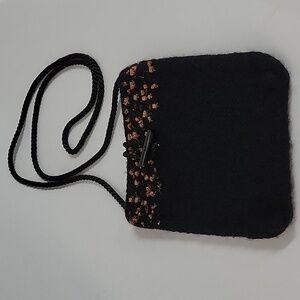 Gorgeous Black Wool/Poly Crossbody Bag with Copper Toned Material Accents